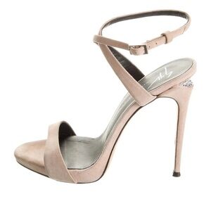 GIUSEPPE ZANOTTI Nude Suede Crystal Sandals size 38.5